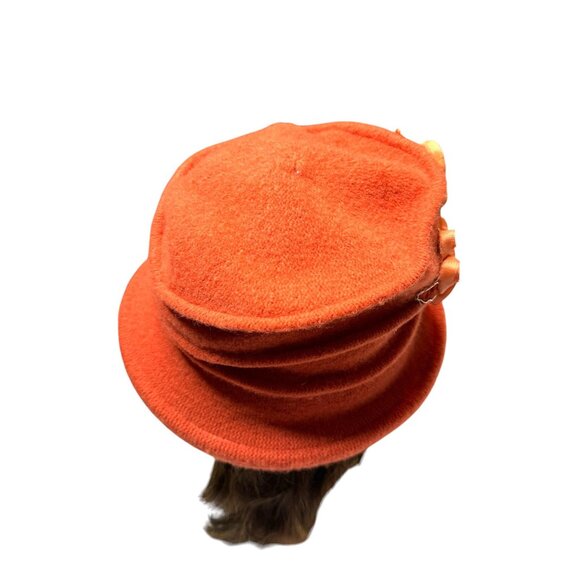 KaKyCo Women's Orange Wool Knitted Cloche With Flowers With Embellishment - Picture 4 of 8
